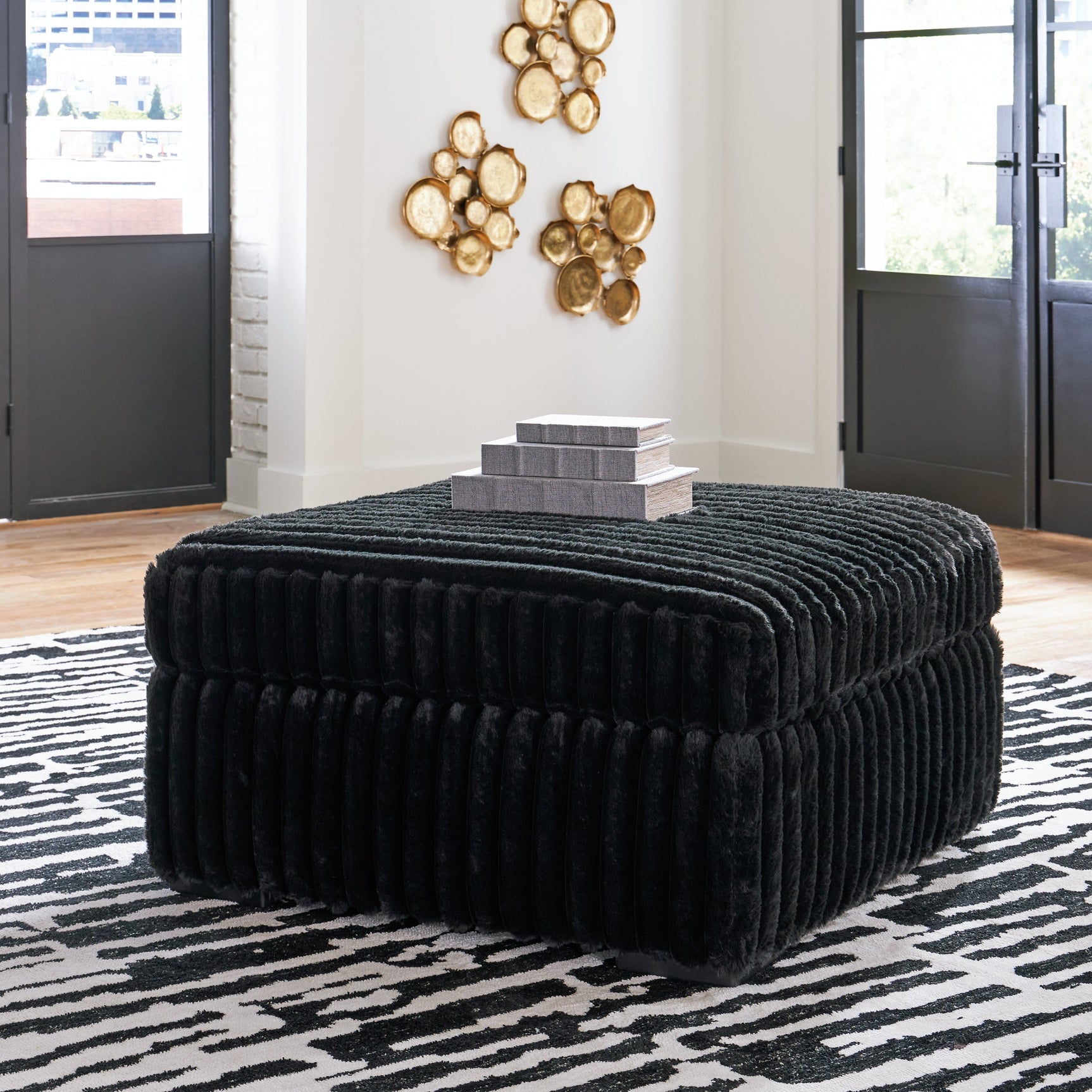 Midnight-Madness Onyx Sofa, Loveseat and Oversized Ottoman (Online Special Price) - Ornate Home