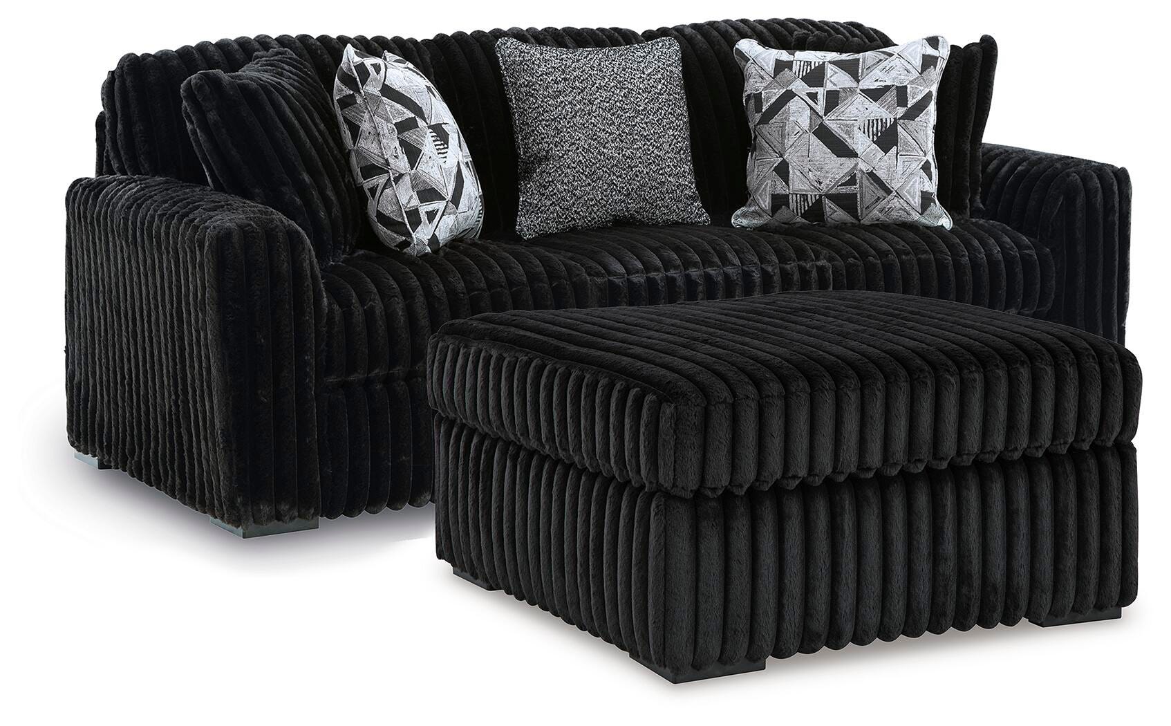 Midnight-Madness Onyx Sofa and Oversized Ottoman - Ornate Home
