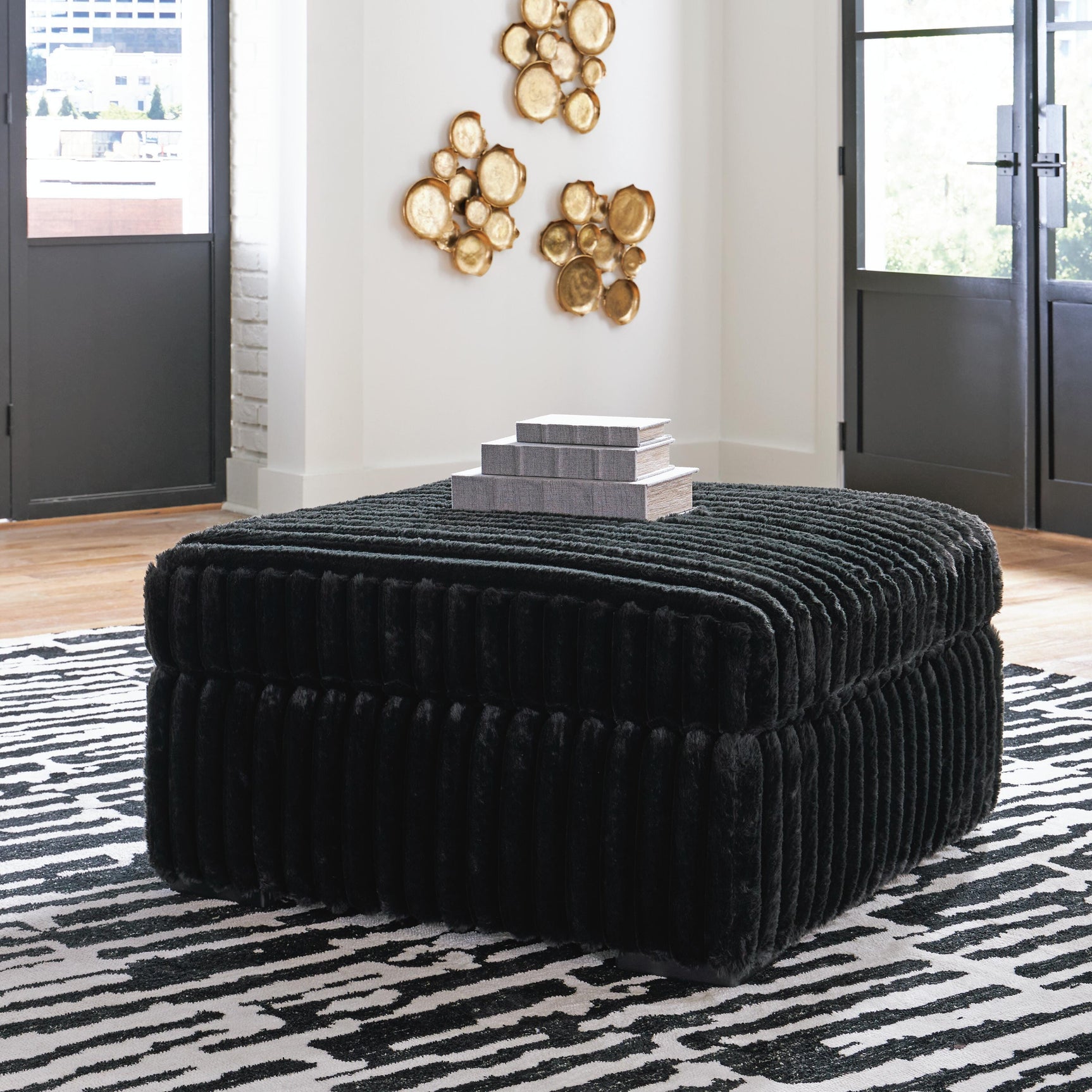 Midnight-Madness Onyx Sofa and Oversized Ottoman - Ornate Home