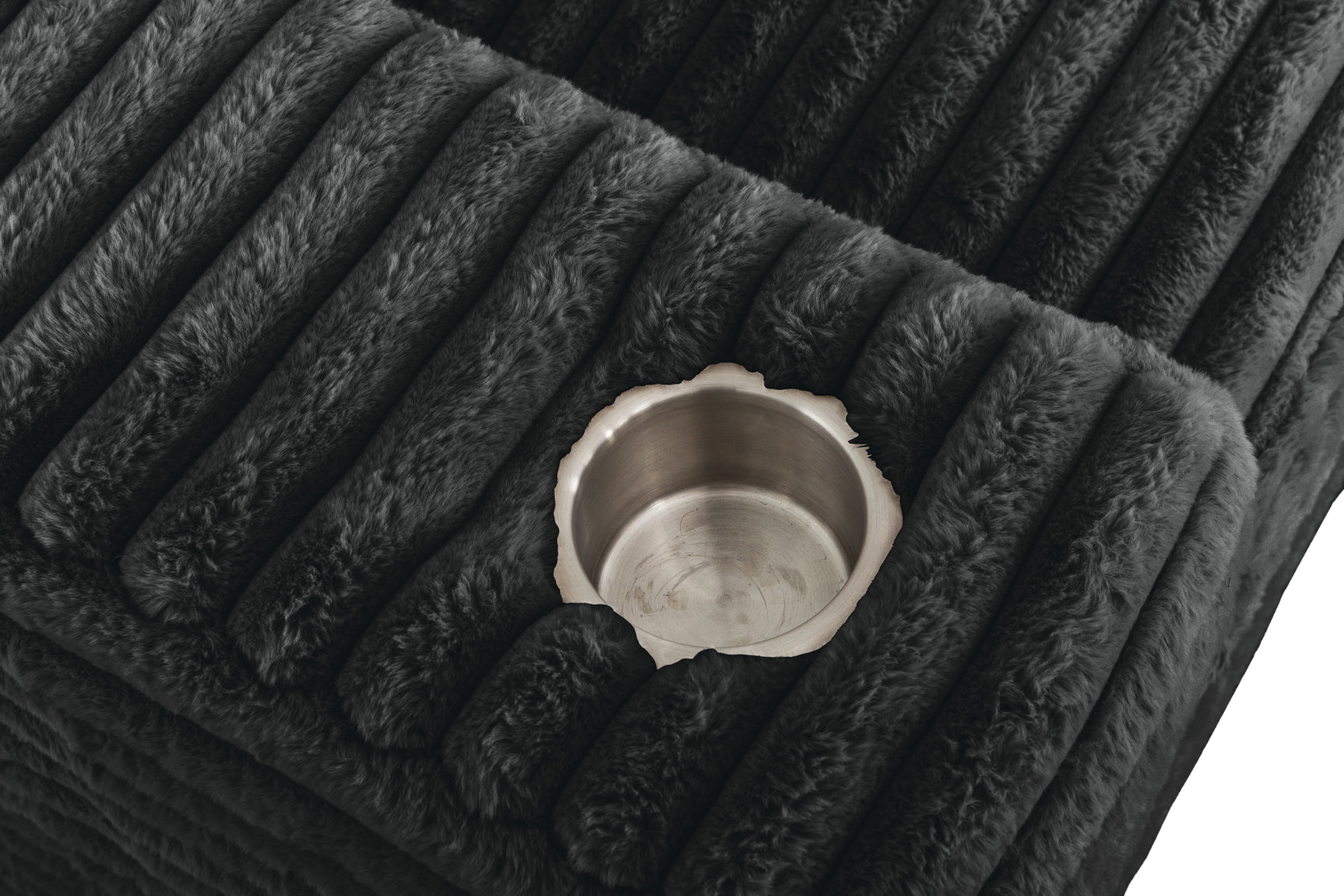 Midnight-Madness ll Black Jumbo Corduroy 2pc Reversible Sectional Sofa w/ Dual Cupholders & USB Ports - Ornate Home