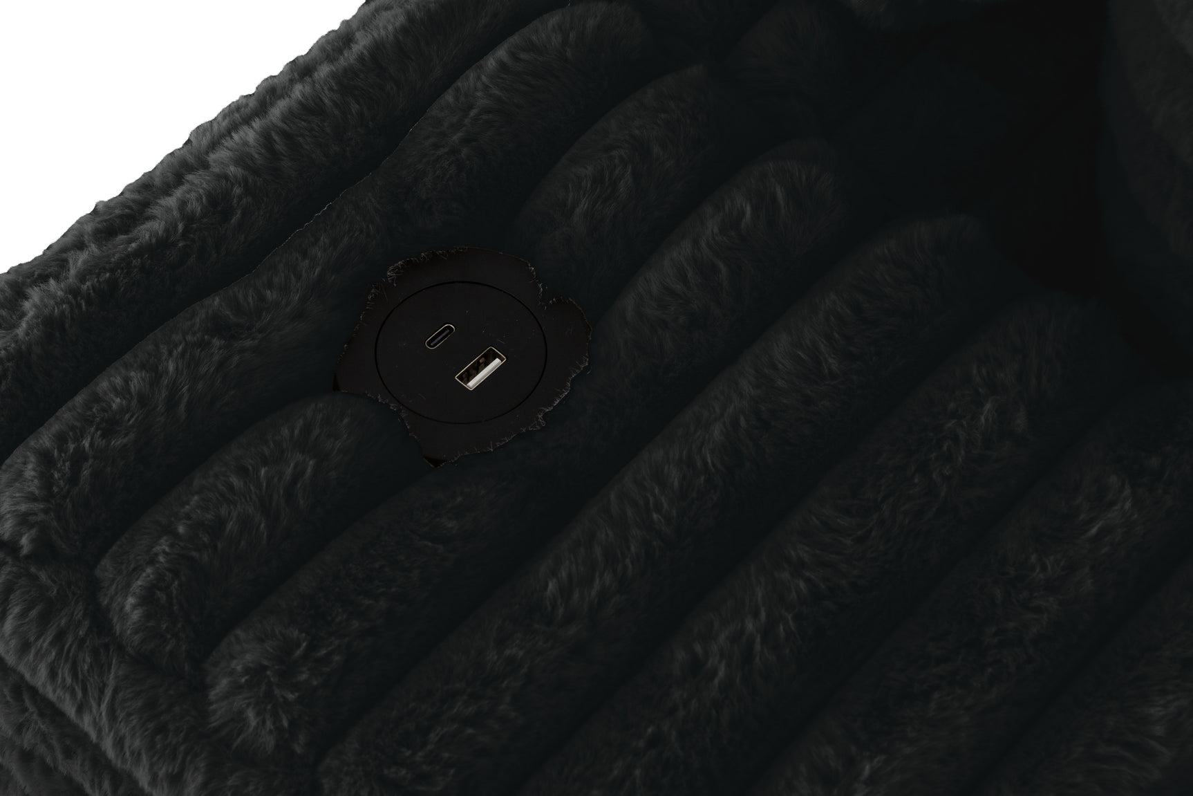 Midnight-Madness ll Black Jumbo Corduroy 2pc Reversible Sectional Sofa w/ Dual Cupholders & USB Ports - Ornate Home