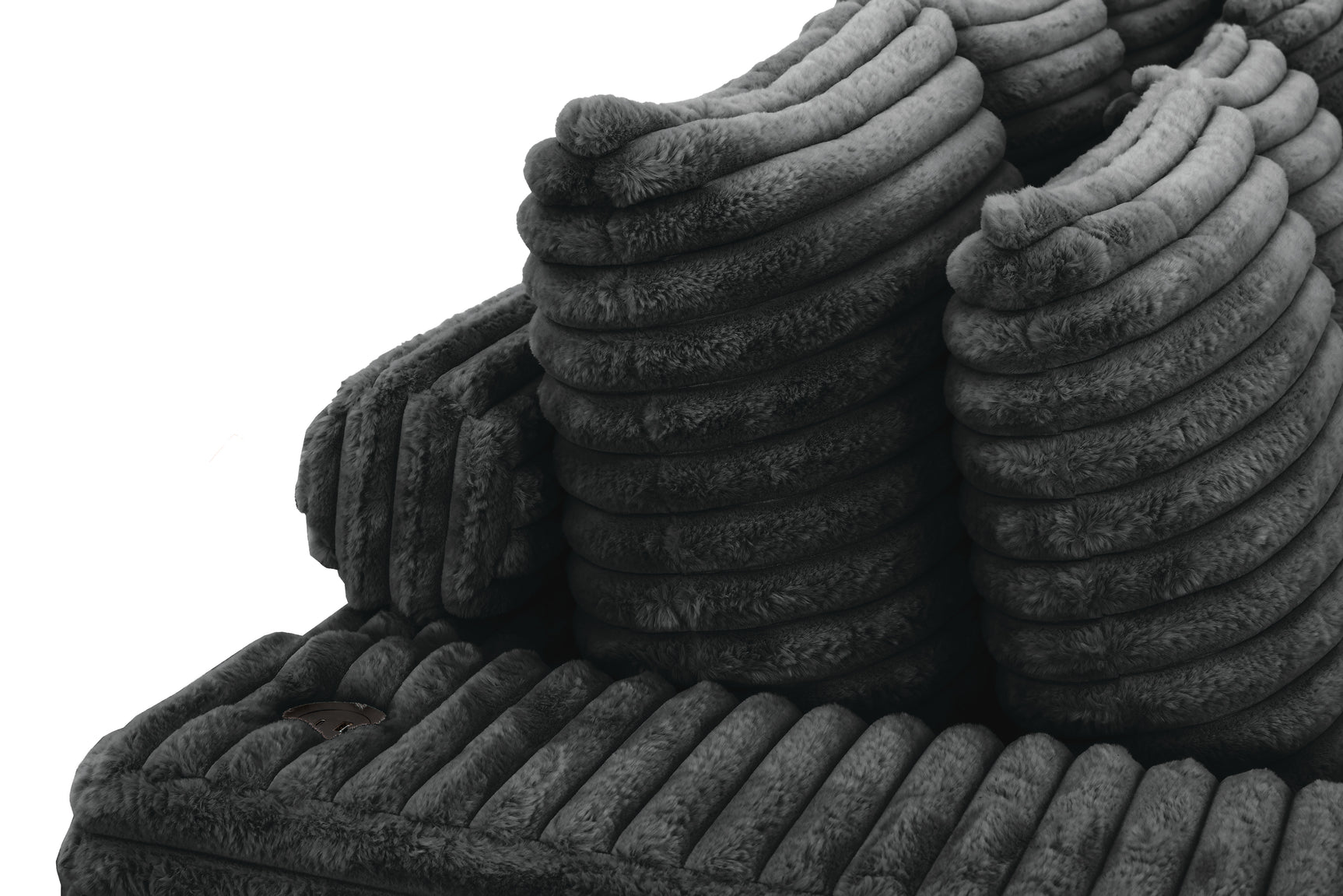 Midnight-Madness ll Black Jumbo Corduroy 2pc Reversible Sectional Sofa w/ Dual Cupholders & USB Ports - Ornate Home