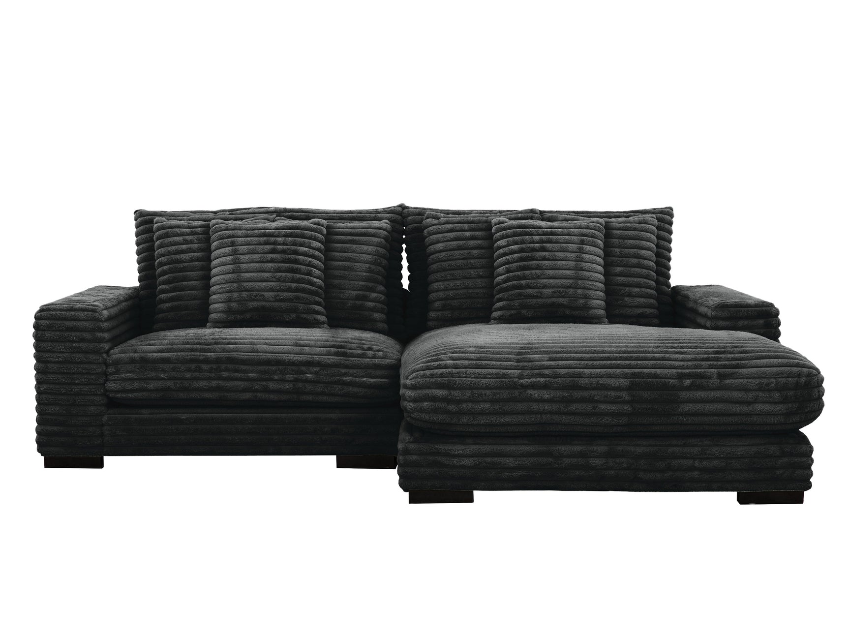 Midnight-Madness ll Black Jumbo Corduroy 2pc Reversible Sectional Sofa w/ Dual Cupholders & USB Ports - Ornate Home