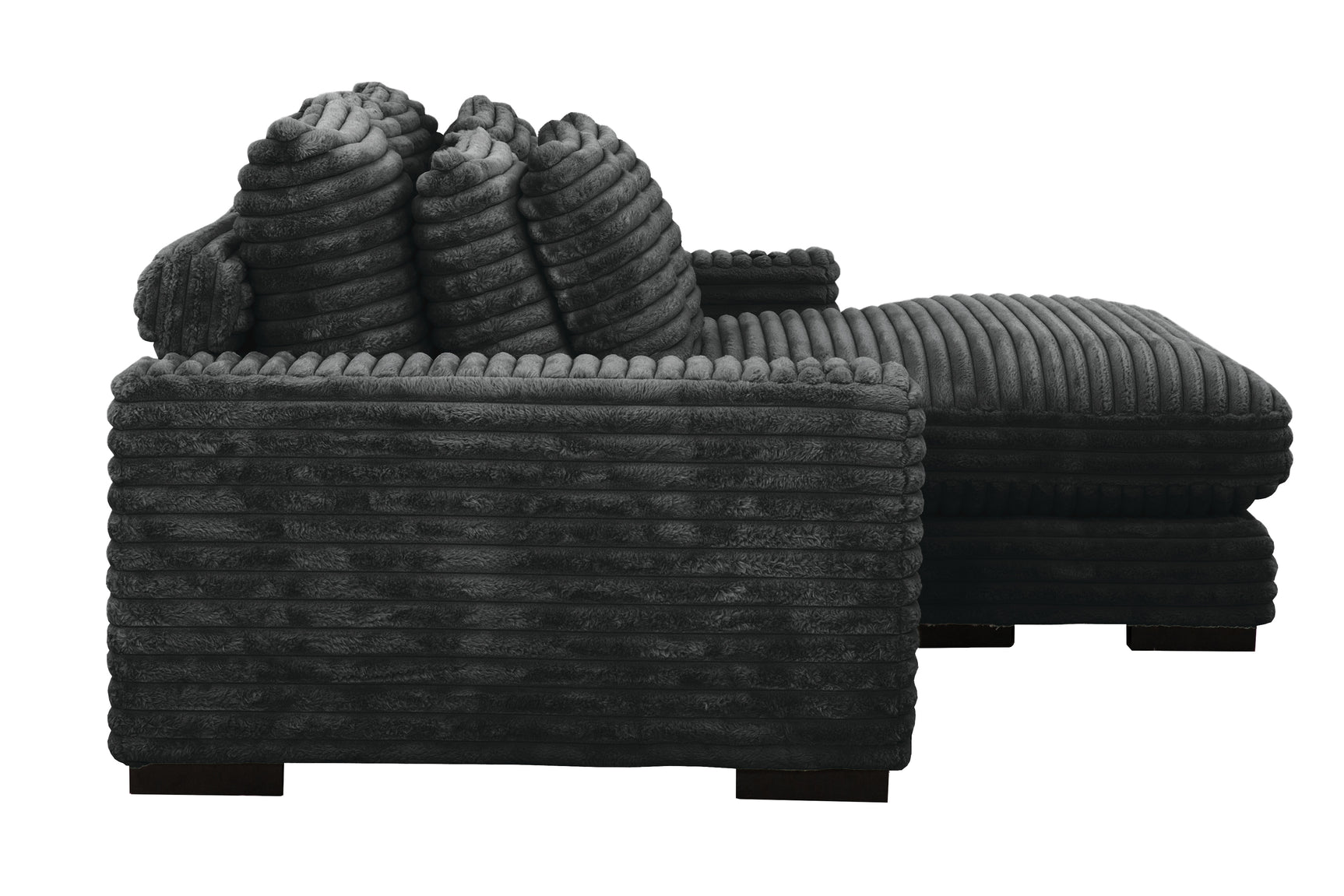 Midnight-Madness ll Black Jumbo Corduroy 2pc Reversible Sectional Sofa w/ Dual Cupholders & USB Ports - Ornate Home