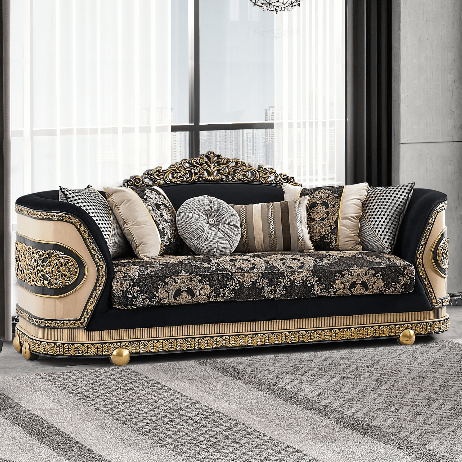 Milano Classico Black/Beige Loveseat / HD-L9012 - Ornate Home