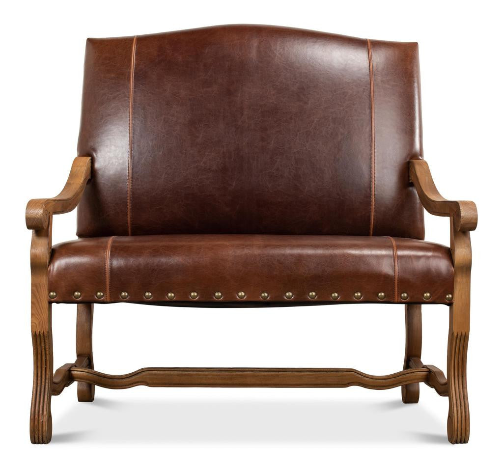 Milano Salon Brown Italian Leather Settee - Ornate Home