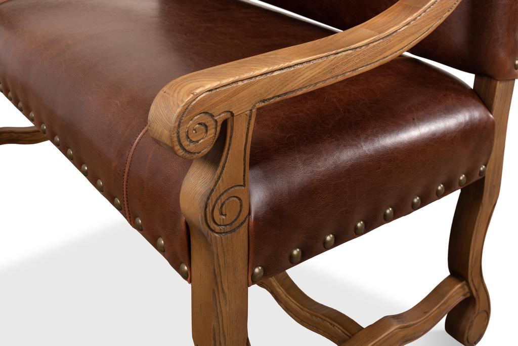 Milano Salon Brown Italian Leather Settee - Ornate Home