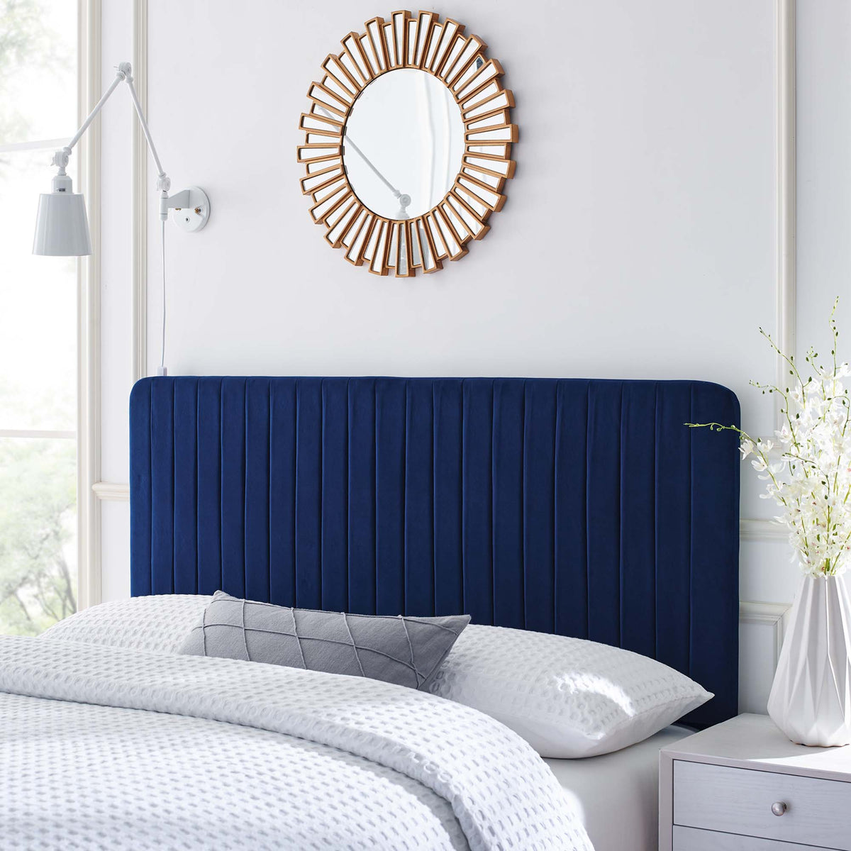 Milenna Navy Channel Tufted Performance Velvet King/California King Headboard - Ornate Home