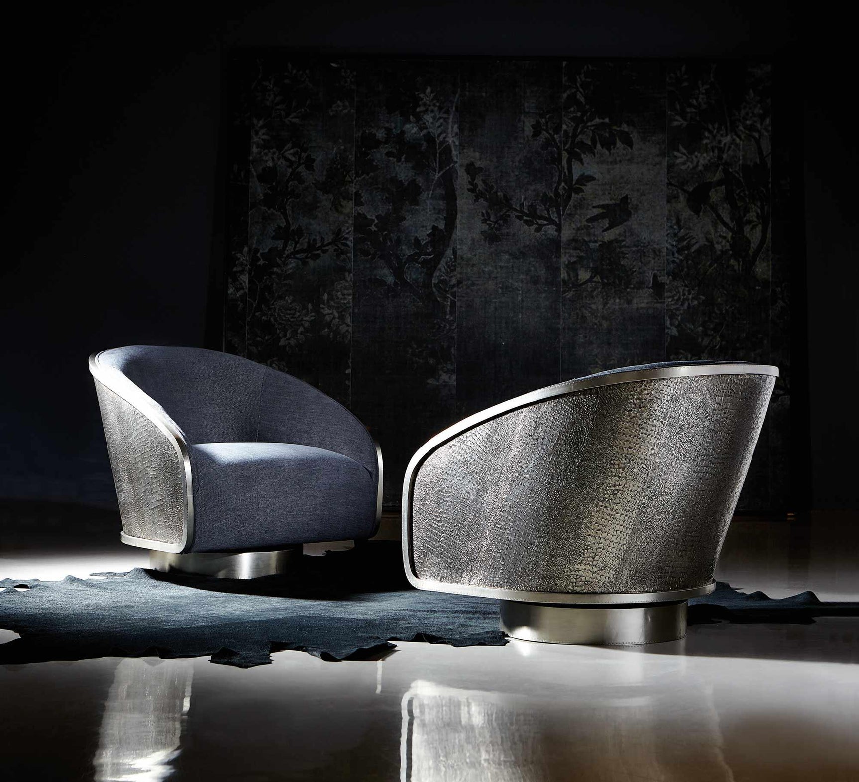 Miles German Silver/Grey Fabric Swivel Chair - Ornate Home