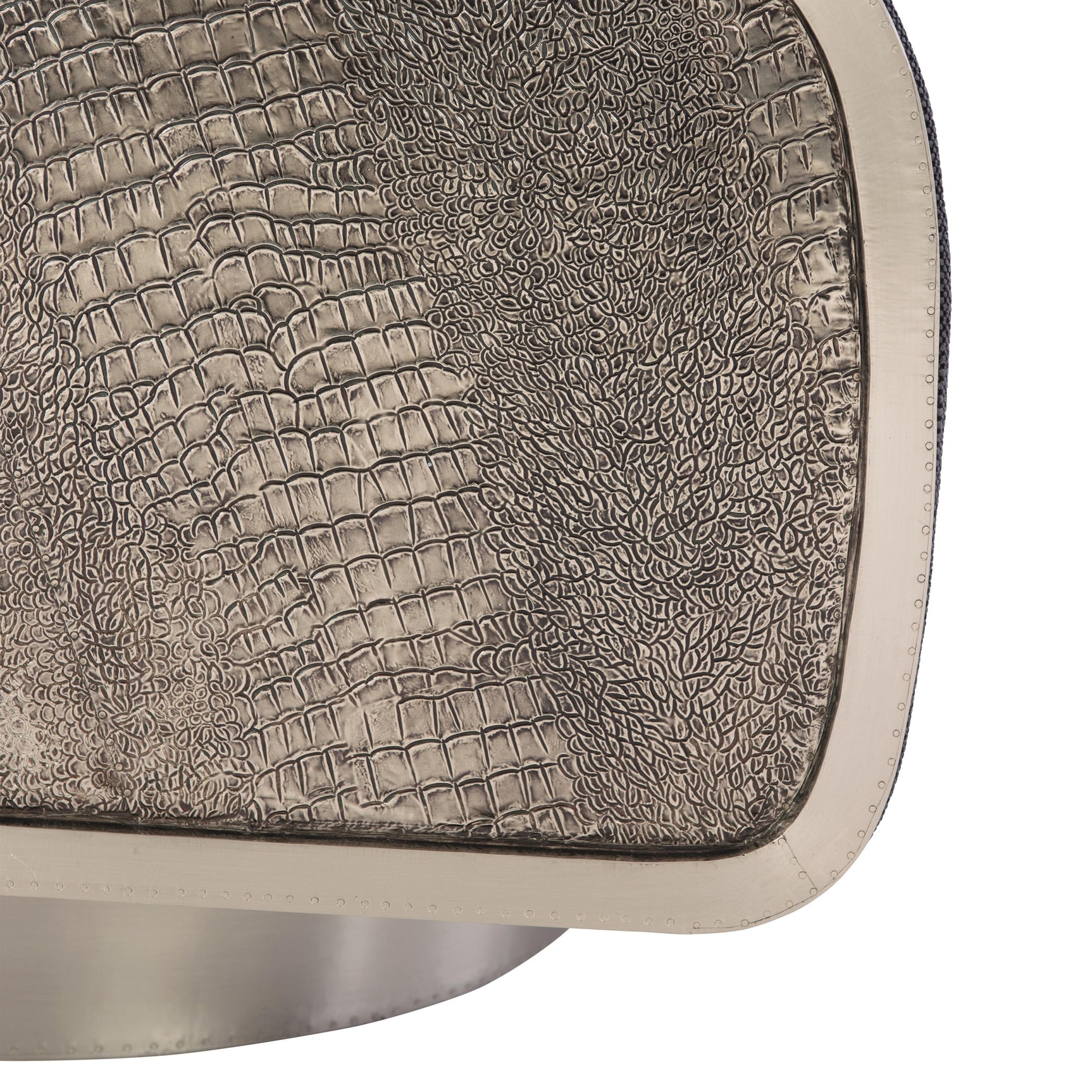 Miles German Silver/White/Cream Leather Swivel Chair - Ornate Home