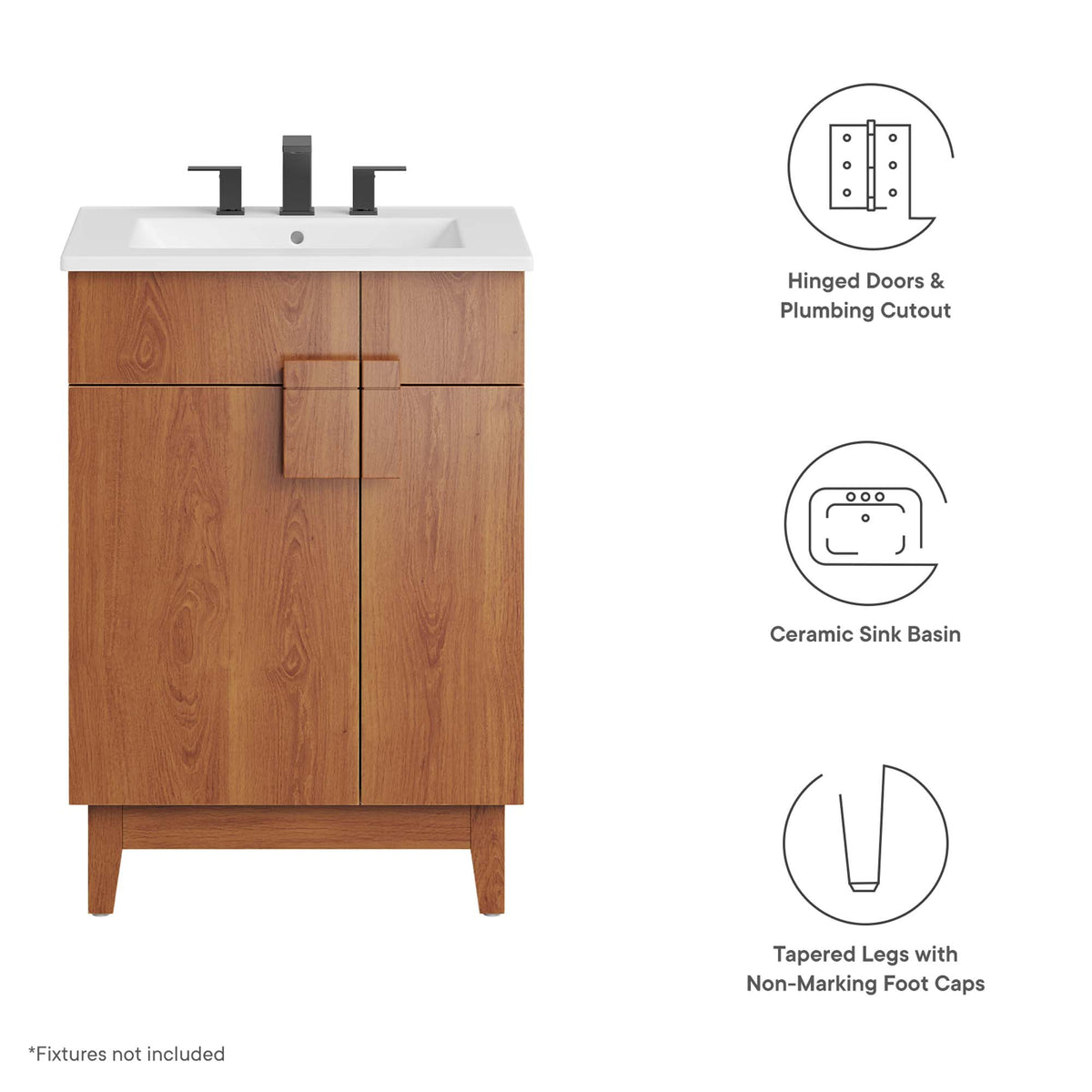 Miles White/Walnut 24" Bathroom Vanity - Ornate Home