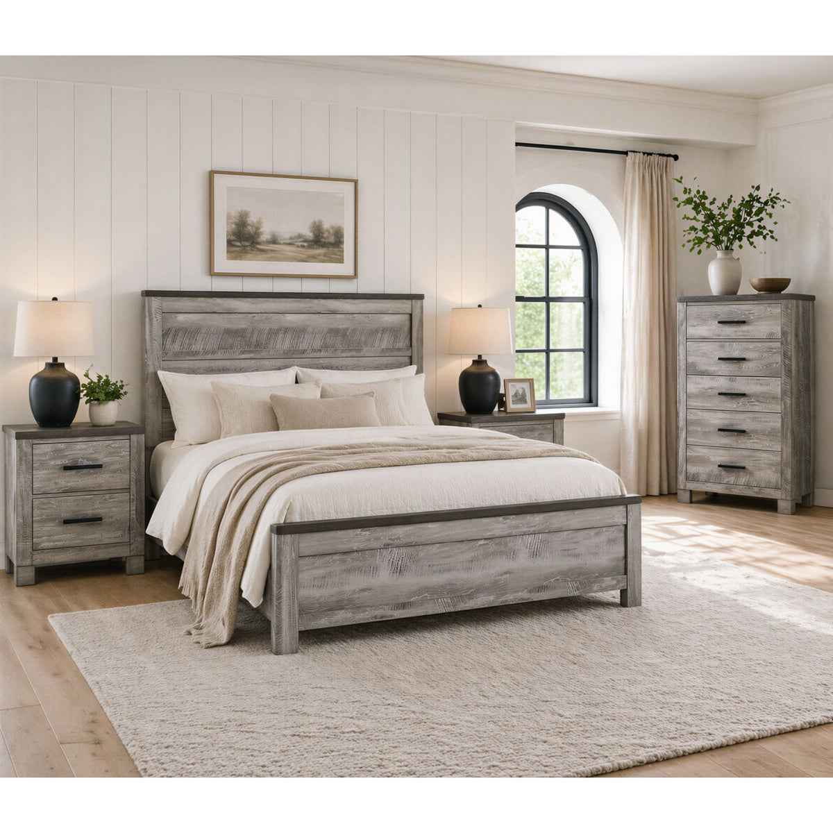Millers Cove Grey 4-Piece King Bedroom Set with 2 Nightstands & Chest - Ornate Home