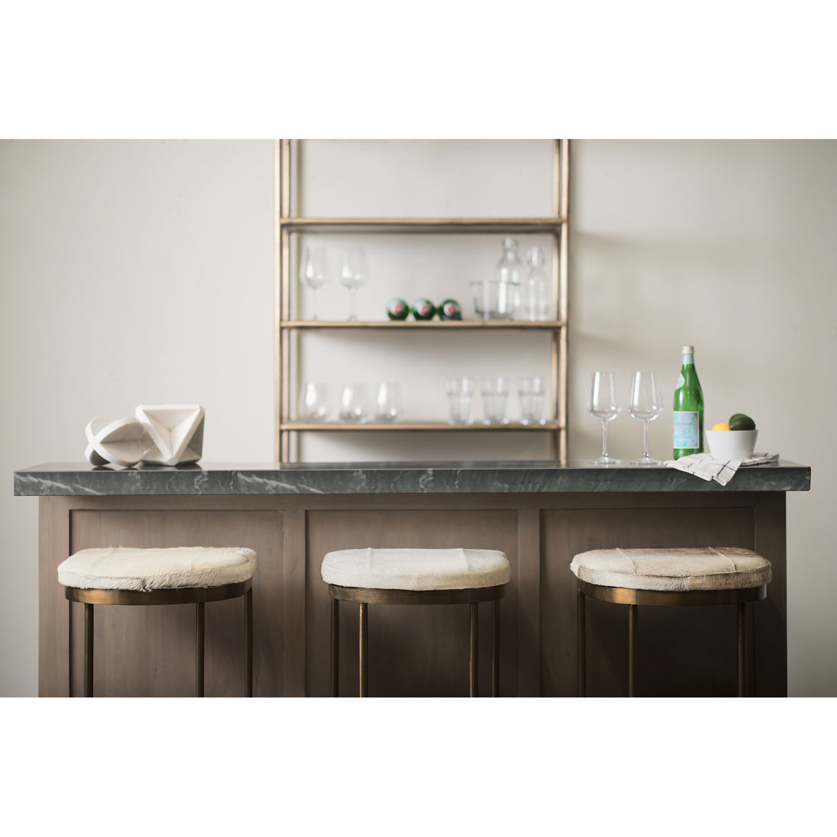 Millie Gold Hair-On-Hide Seat Bar Stool - Ornate Home