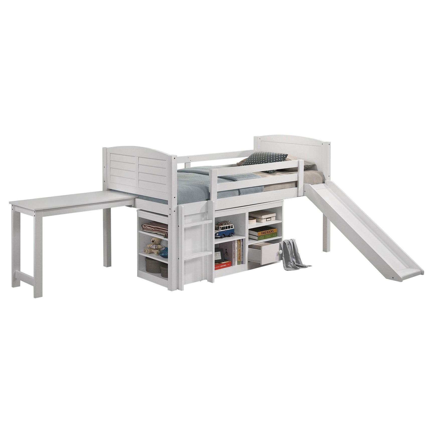 Millie White Twin Workstation Loft Bed with 7-inch Mattress - Ornate Home
