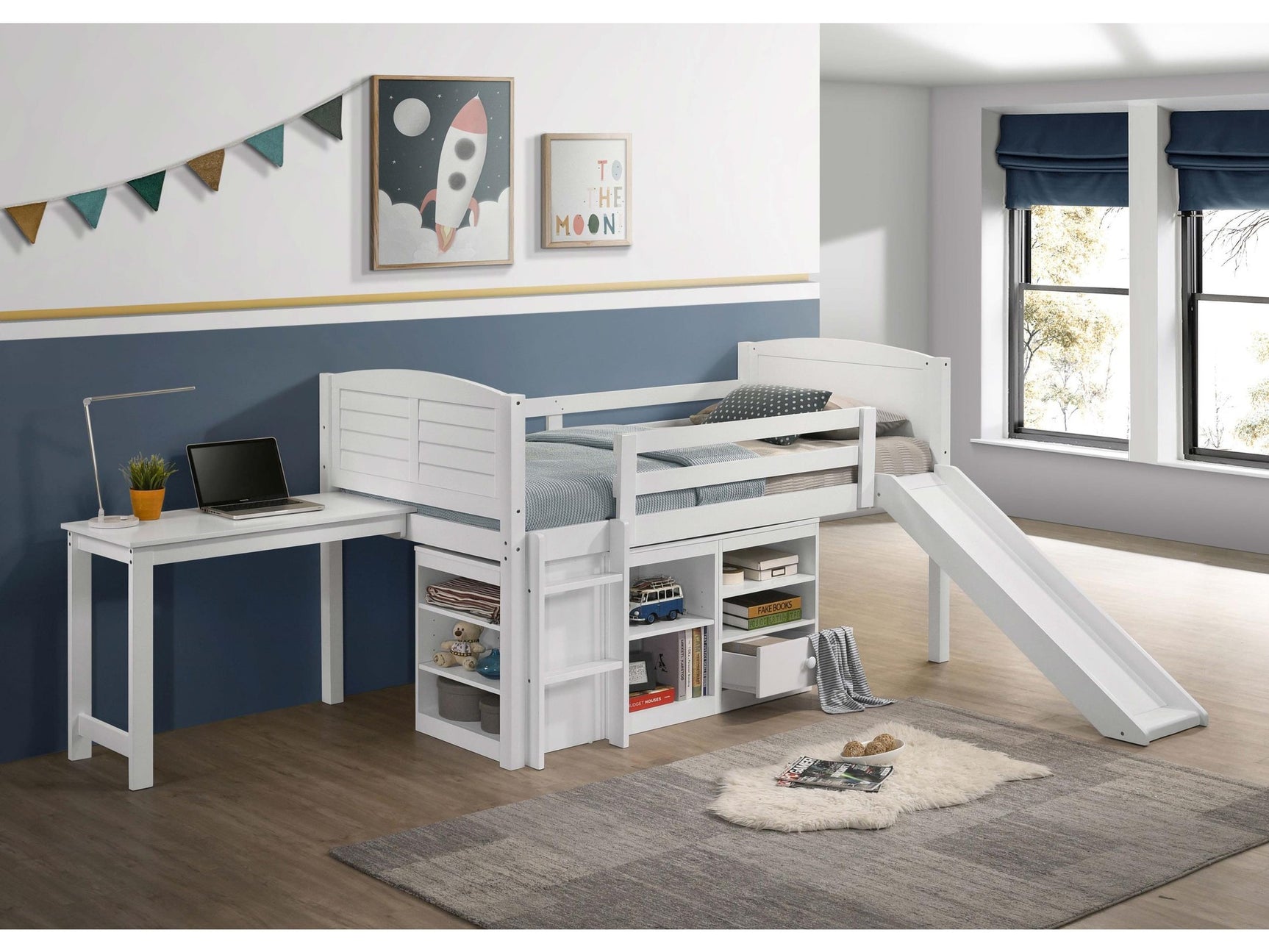 Millie White Twin Workstation Loft Bed with 7-inch Mattress - Ornate Home