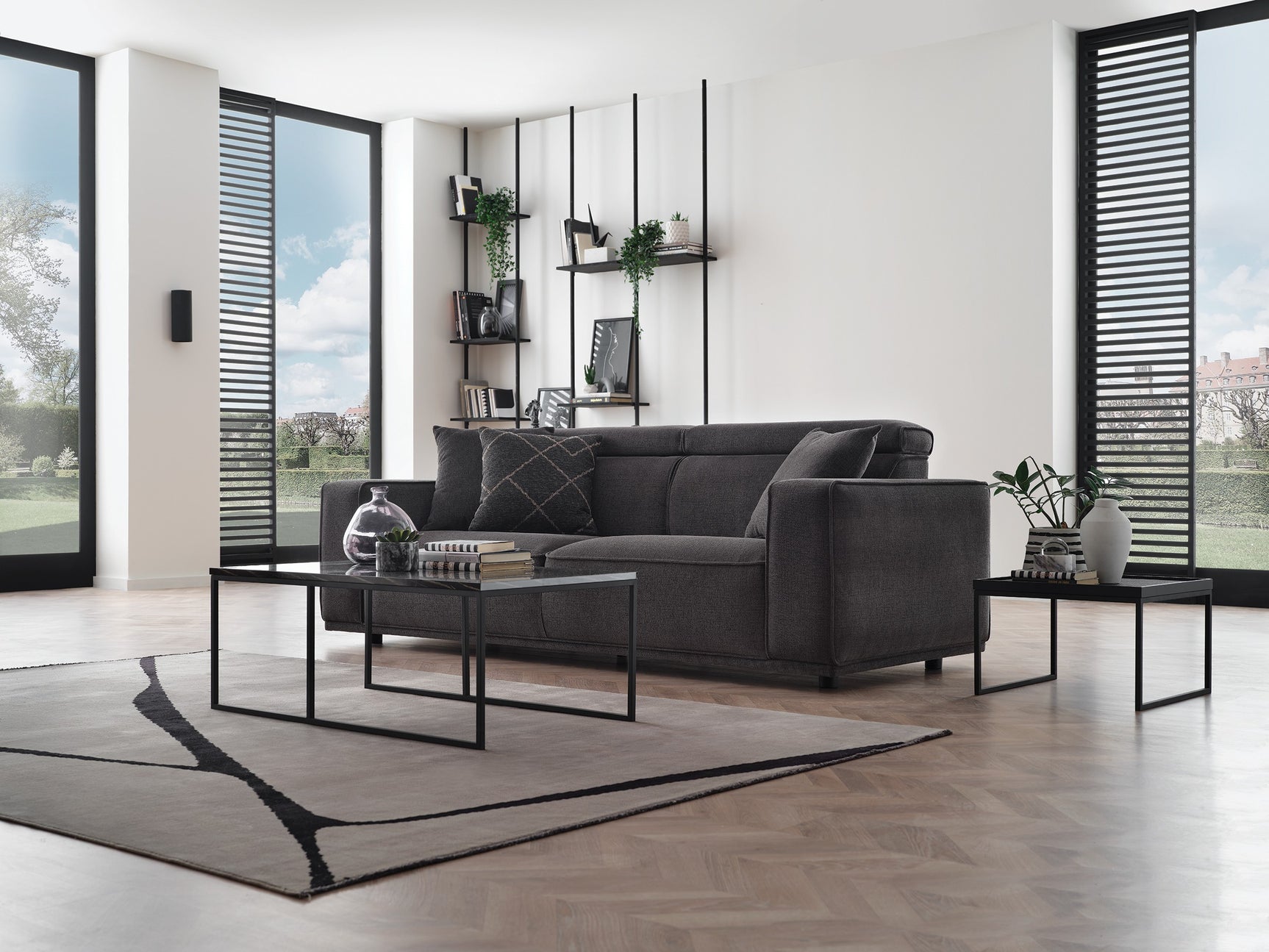 Milos Anthracite Living Room Set - Ornate Home