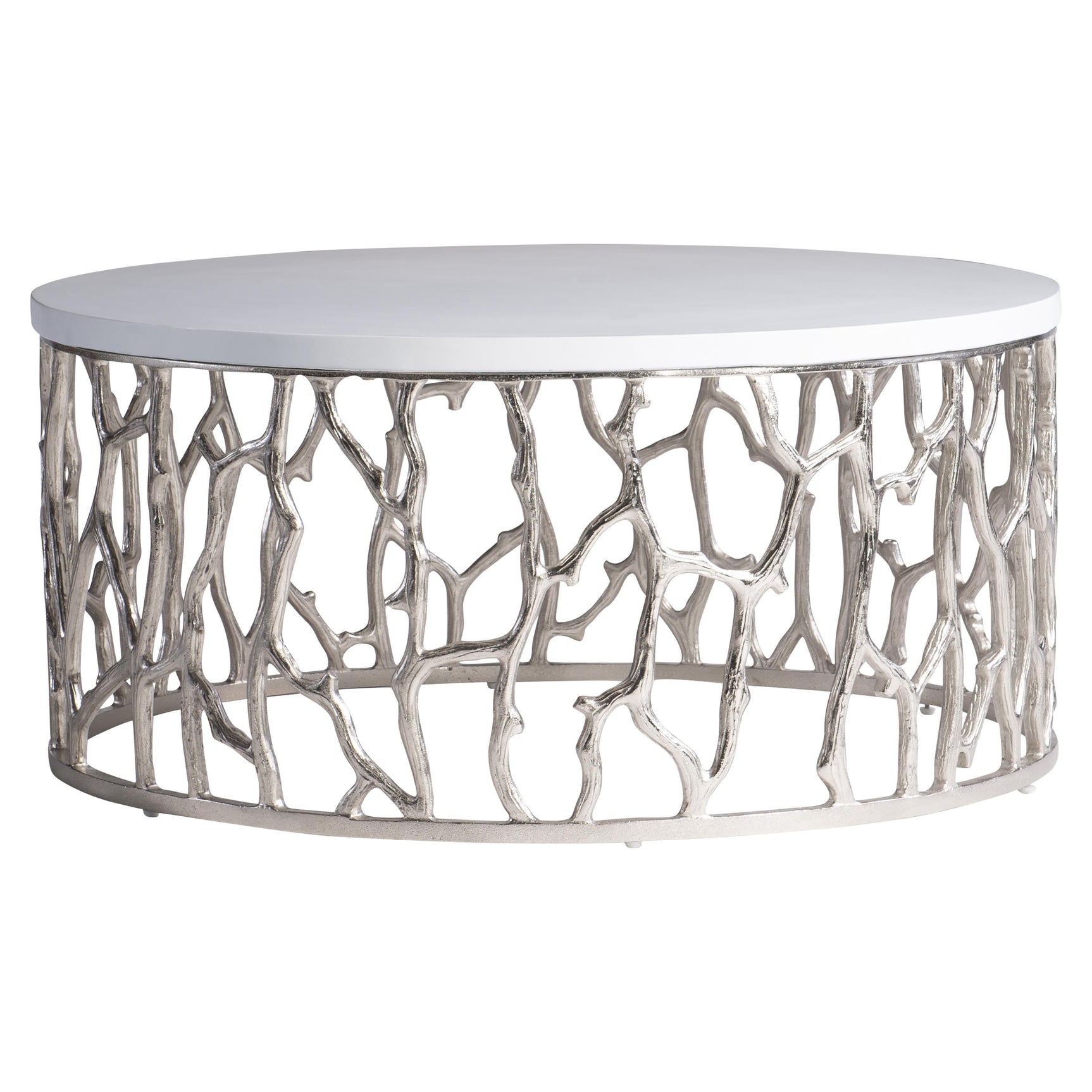 Milos Bone/Shiny Nickel Outdoor Cocktail Table - Ornate Home