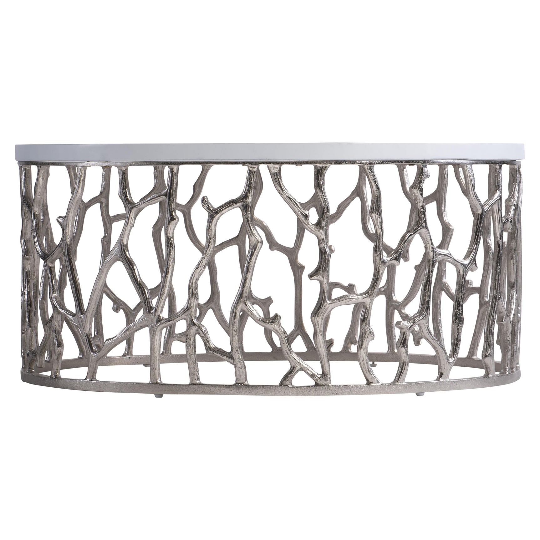 Milos Bone/Shiny Nickel Outdoor Cocktail Table - Ornate Home