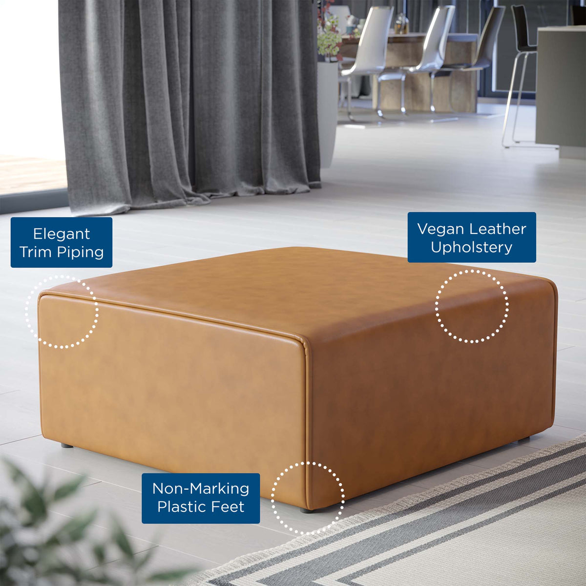 Mingle Tan Vegan Leather Ottoman - Ornate Home