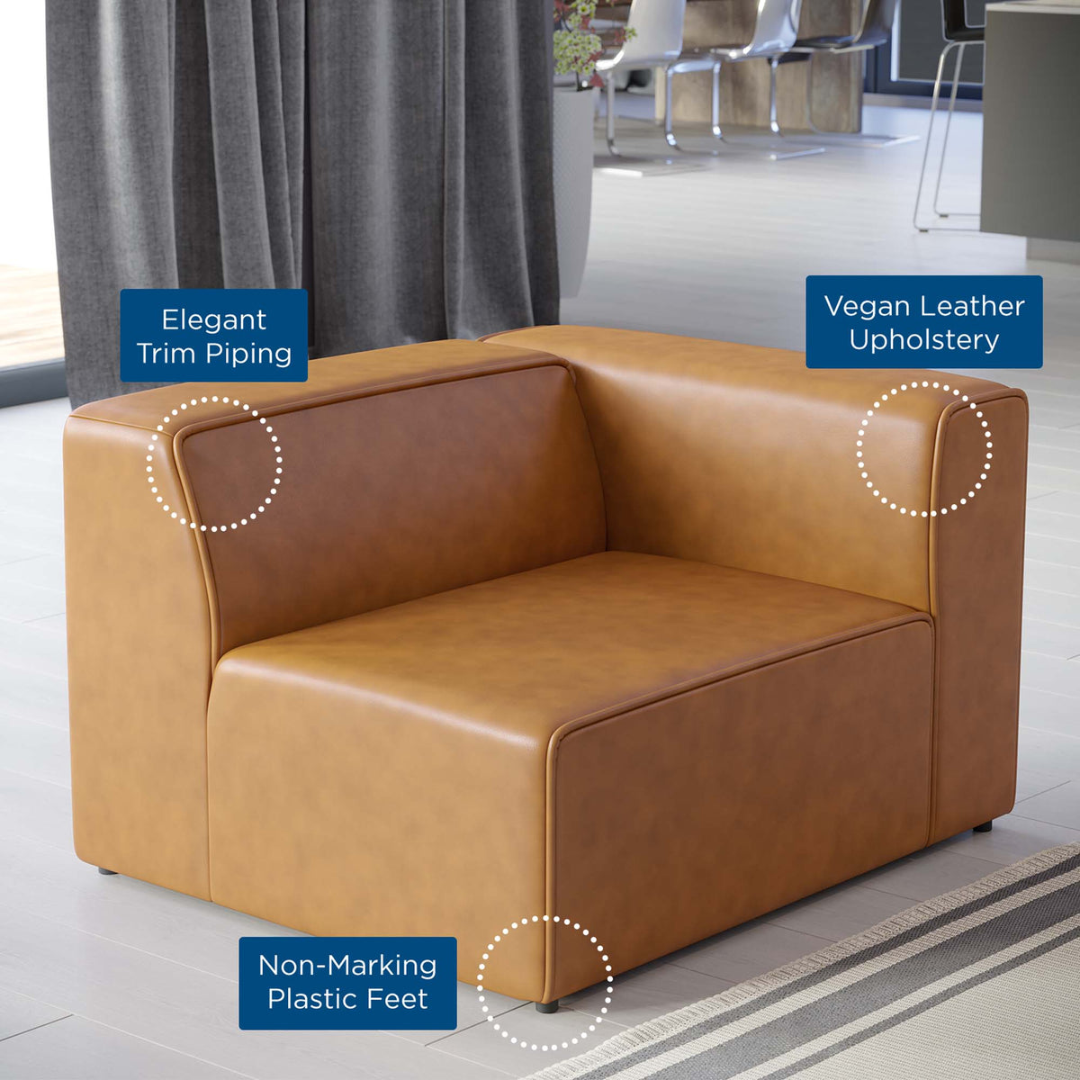 Mingle Tan Vegan Leather Right-Arm Chair - Ornate Home