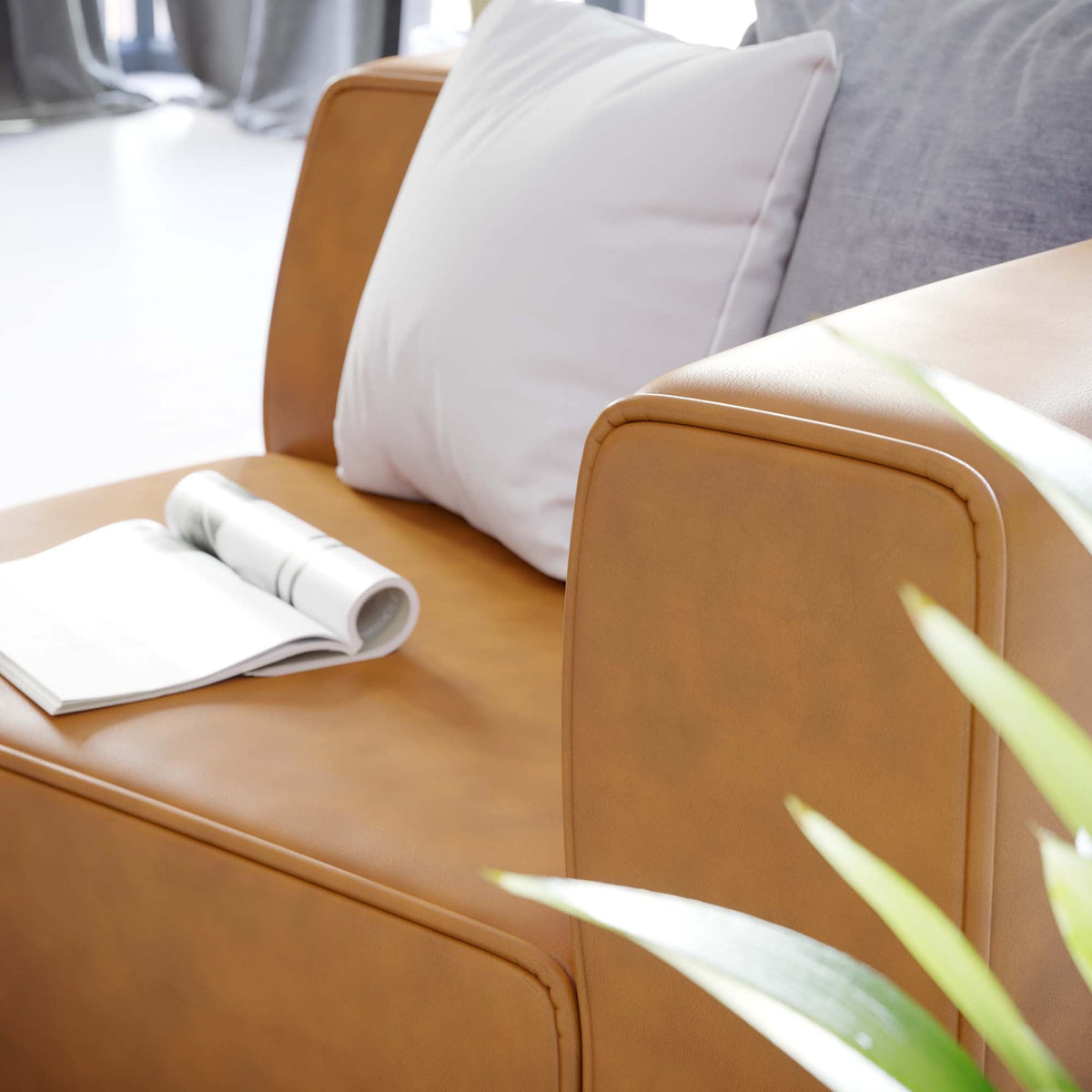 Mingle Tan Vegan Leather Right-Arm Chair - Ornate Home