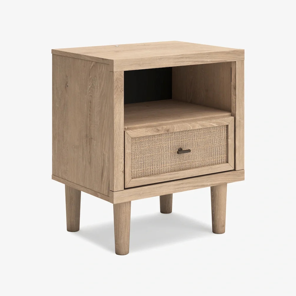 Mira Light Oak Queen Bed Frame and 2 Smart Nightstands - Ornate Home