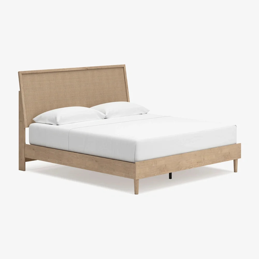 Mira Light Oak Queen Bed Frame and 2 Smart Nightstands - Ornate Home