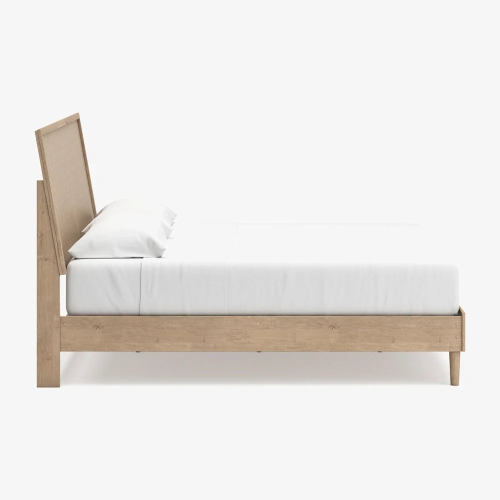 Mira Light Oak Queen Bed Frame and 2 Smart Nightstands - Ornate Home