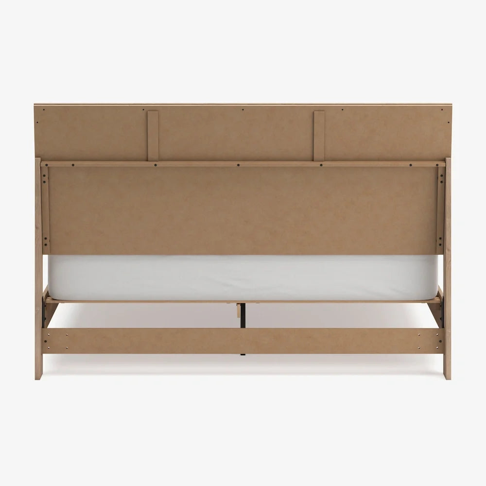 Mira Light Oak Queen Bed Frame and 2 Smart Nightstands - Ornate Home