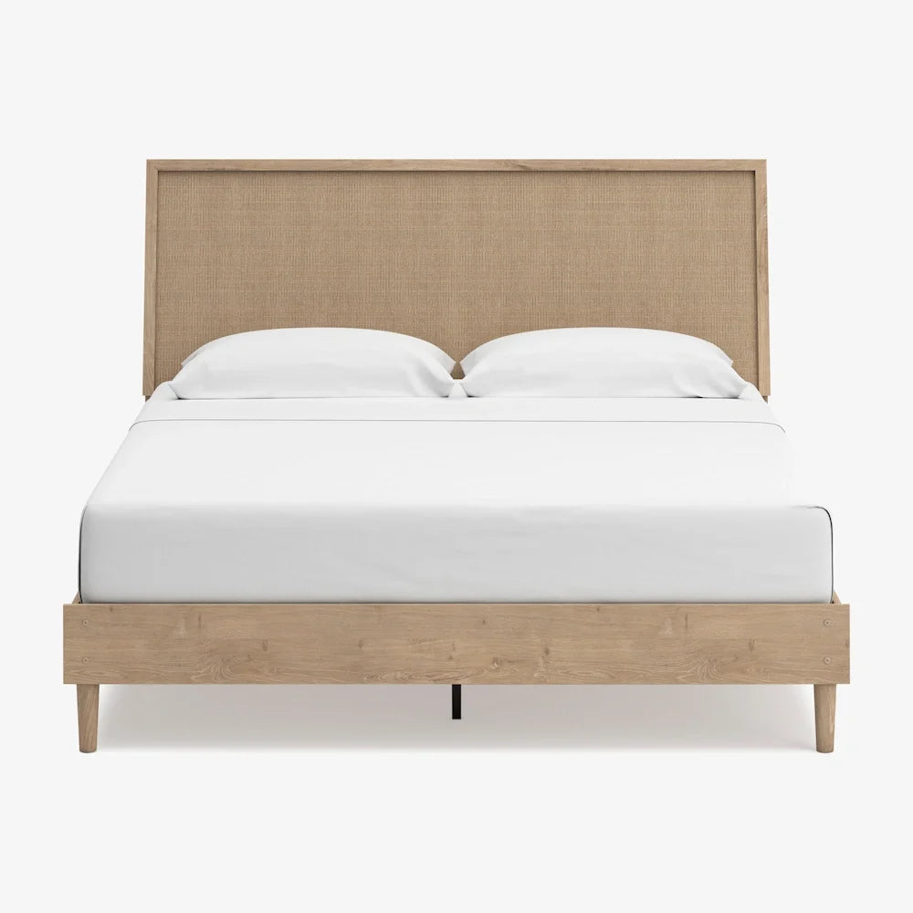 Mira Light Oak Queen Bed Frame and 2 Smart Nightstands - Ornate Home