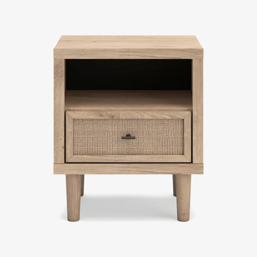 Mira Light Oak Queen Bed Frame and 2 Smart Nightstands - Ornate Home