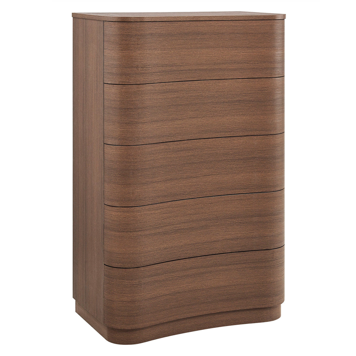 Mirae Brushed Brown Oak 5-Drawer Curved Dresser Chest of Drawers - Ornate Home