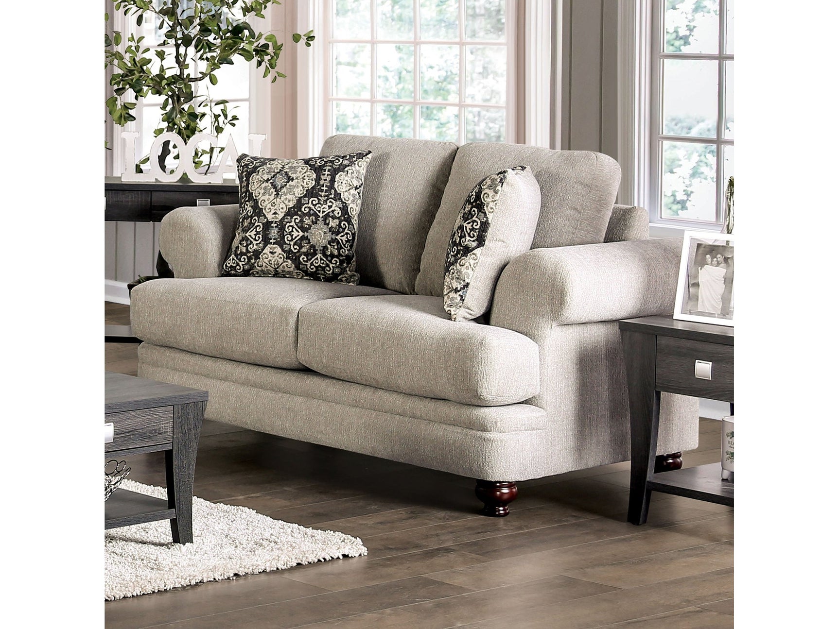 Miramar Beige/Charcoal Loveseat - Ornate Home