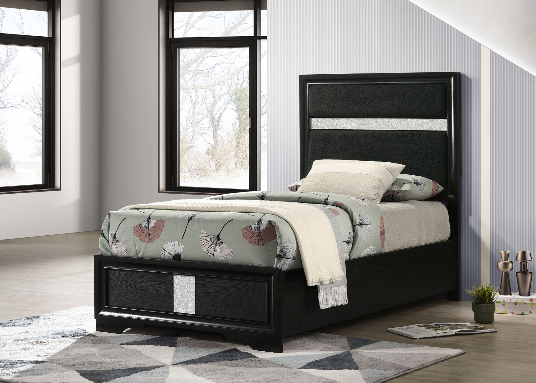 Miranda Black Twin Panel Bed - Ornate Home