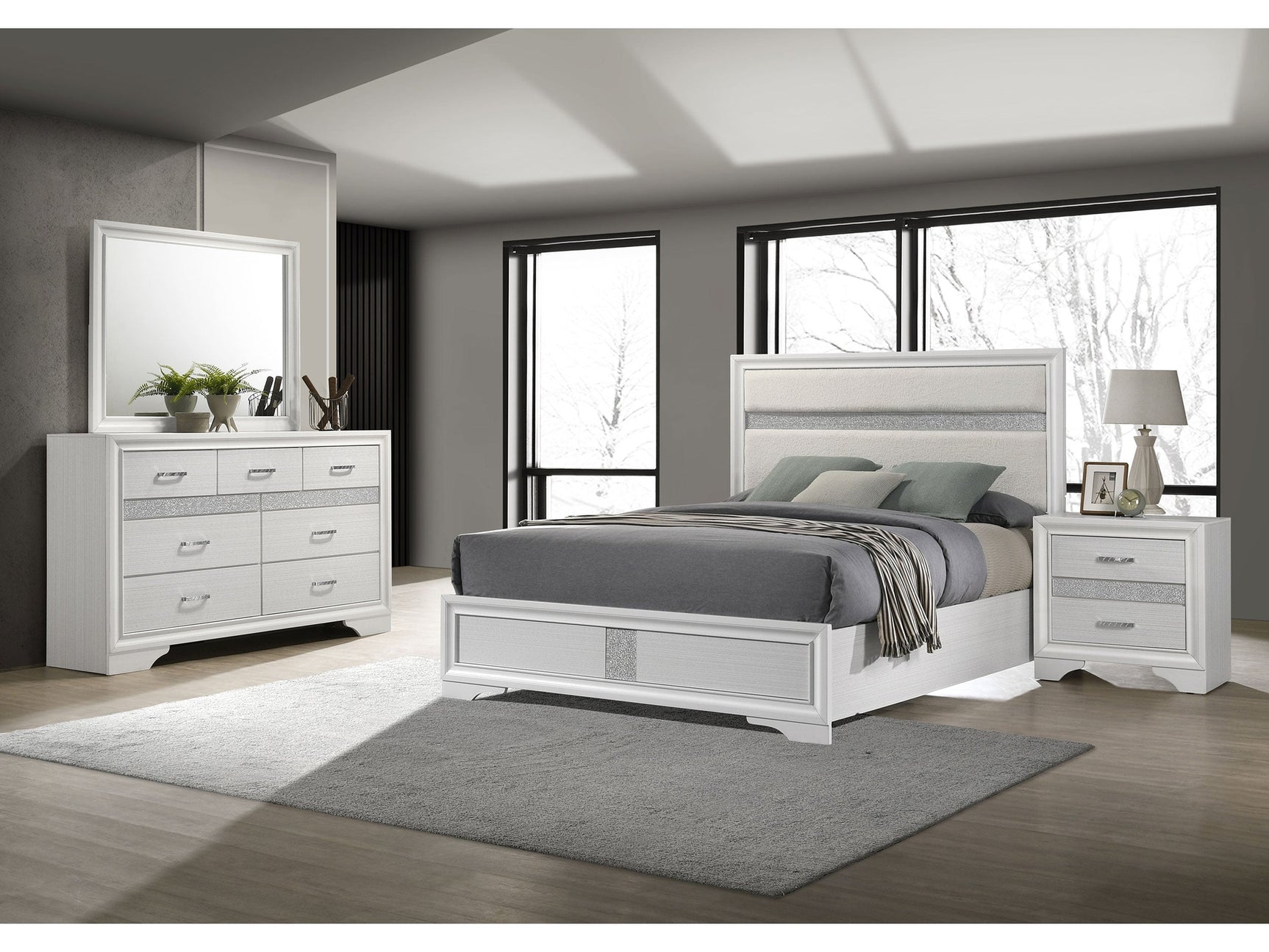 Miranda White 4-piece Eastern King Bedroom Set with Panel Bed - Ornate Home