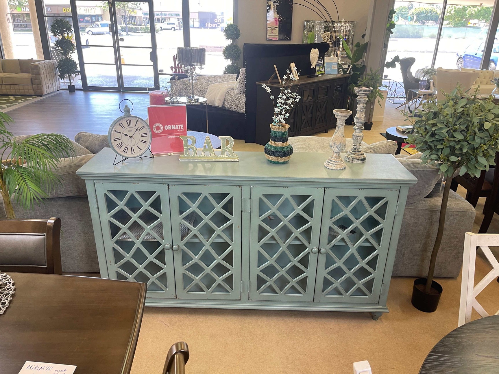 Mirimyn Antique Teal Accent Cabinet w/ 4 Door (Online Special Price) - Ornate Home