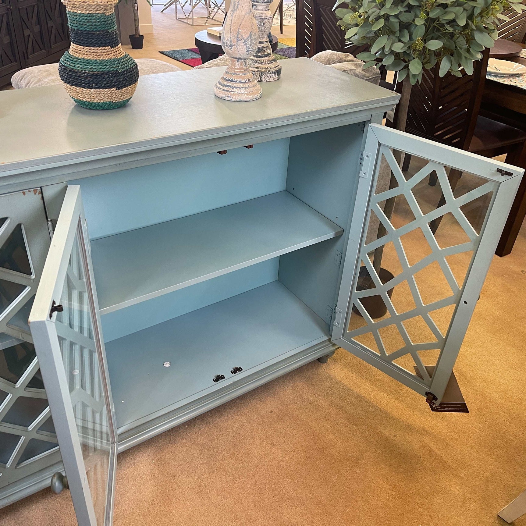 Mirimyn Antique Teal Accent Cabinet w/ 4 Door (Online Special Price) - Ornate Home