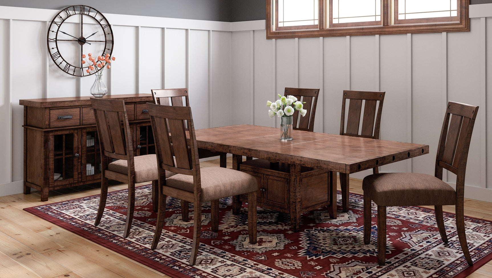Mission Viejo Brown High/Low Ext Dining Table w/ 6 Chairs - Ornate Home