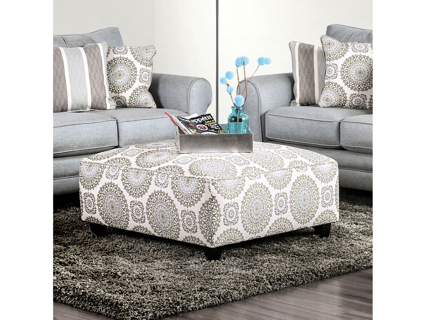 Misty Ivory/Pattern Ottoman - Ornate Home