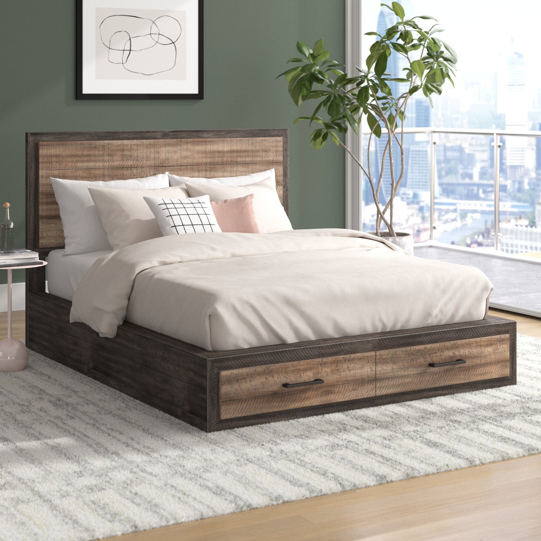 Miter Mahogany/Dark Ebony Queen Platform Bed - Ornate Home