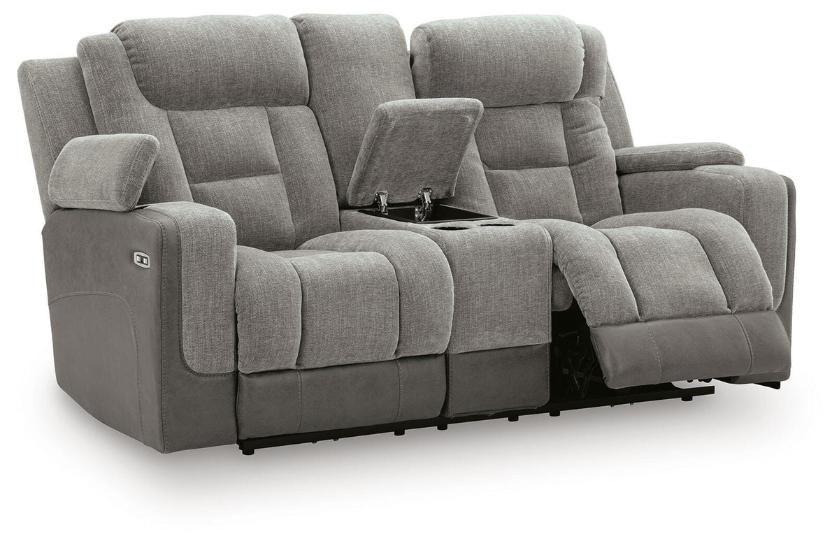 Mixed Motion Shadow Power Reclining Loveseat with Console - Ornate Home