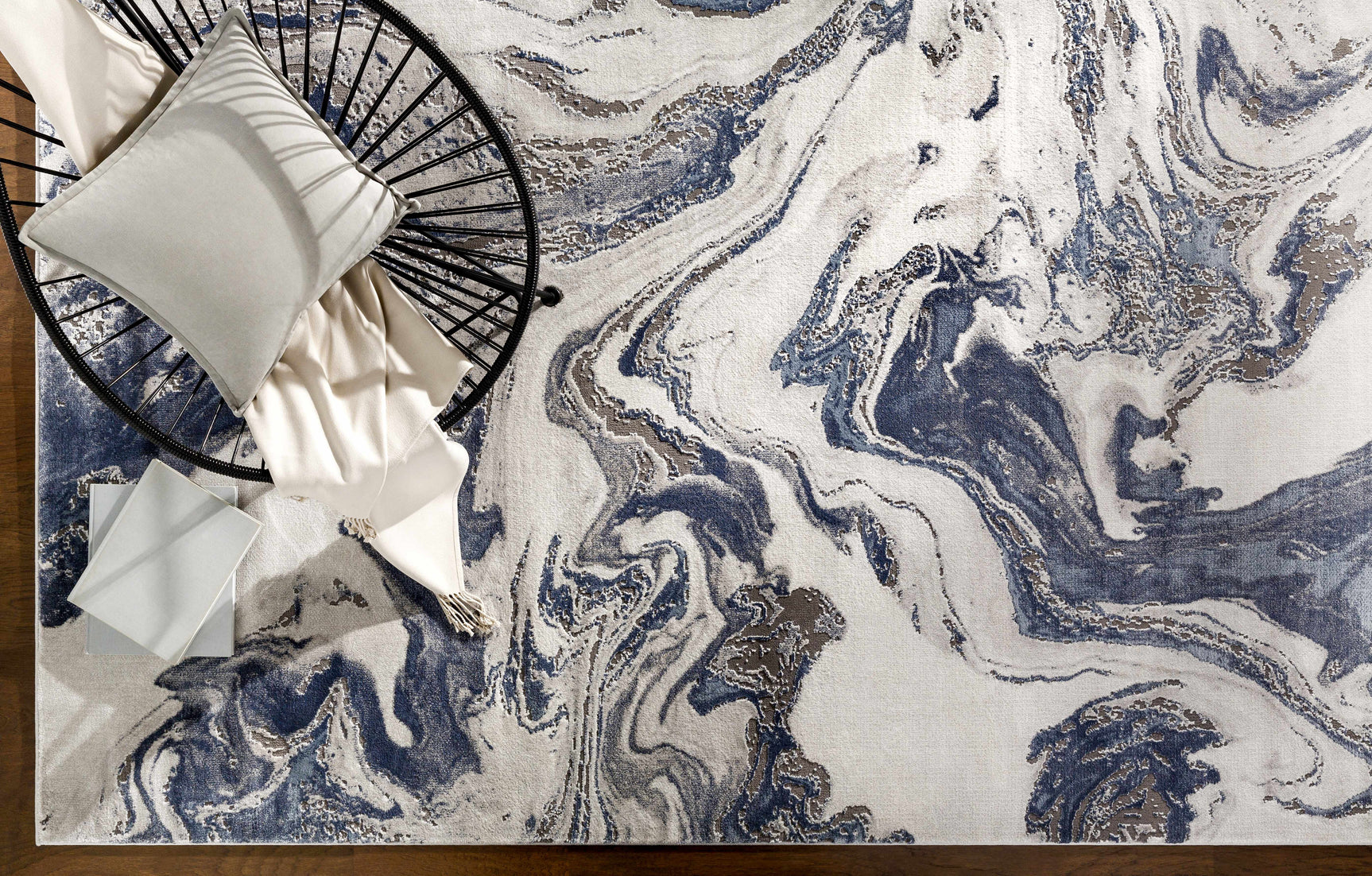 Moana Denim Blue Marble Area Rug - Ornate Home