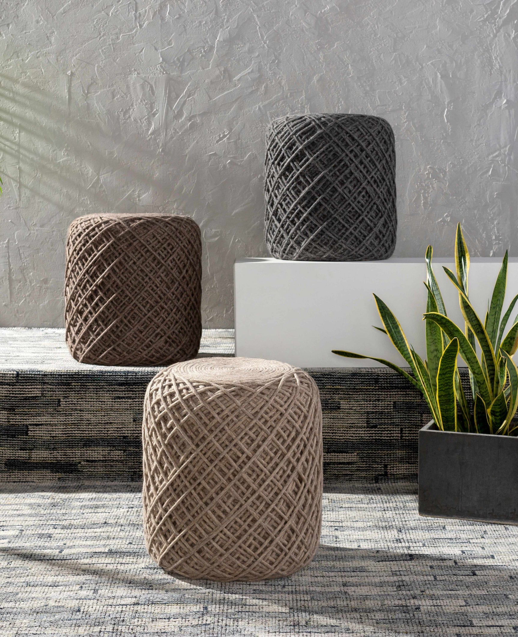 Moapa Charcoal Wool Pouf - Ornate Home