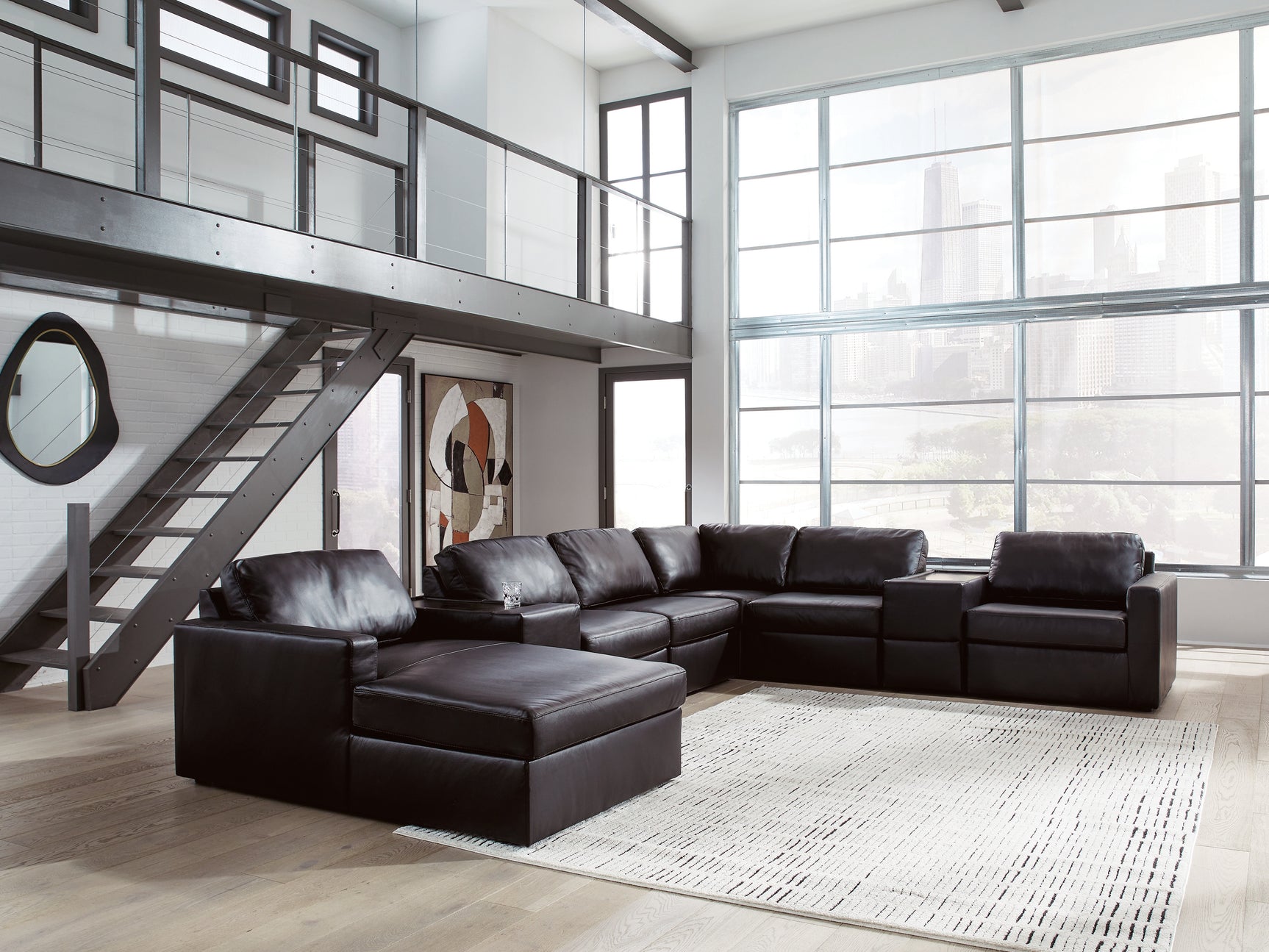 ModMax II Black 8-Piece Sectional with Left Chaise and Storage Consoles - Ornate Home
