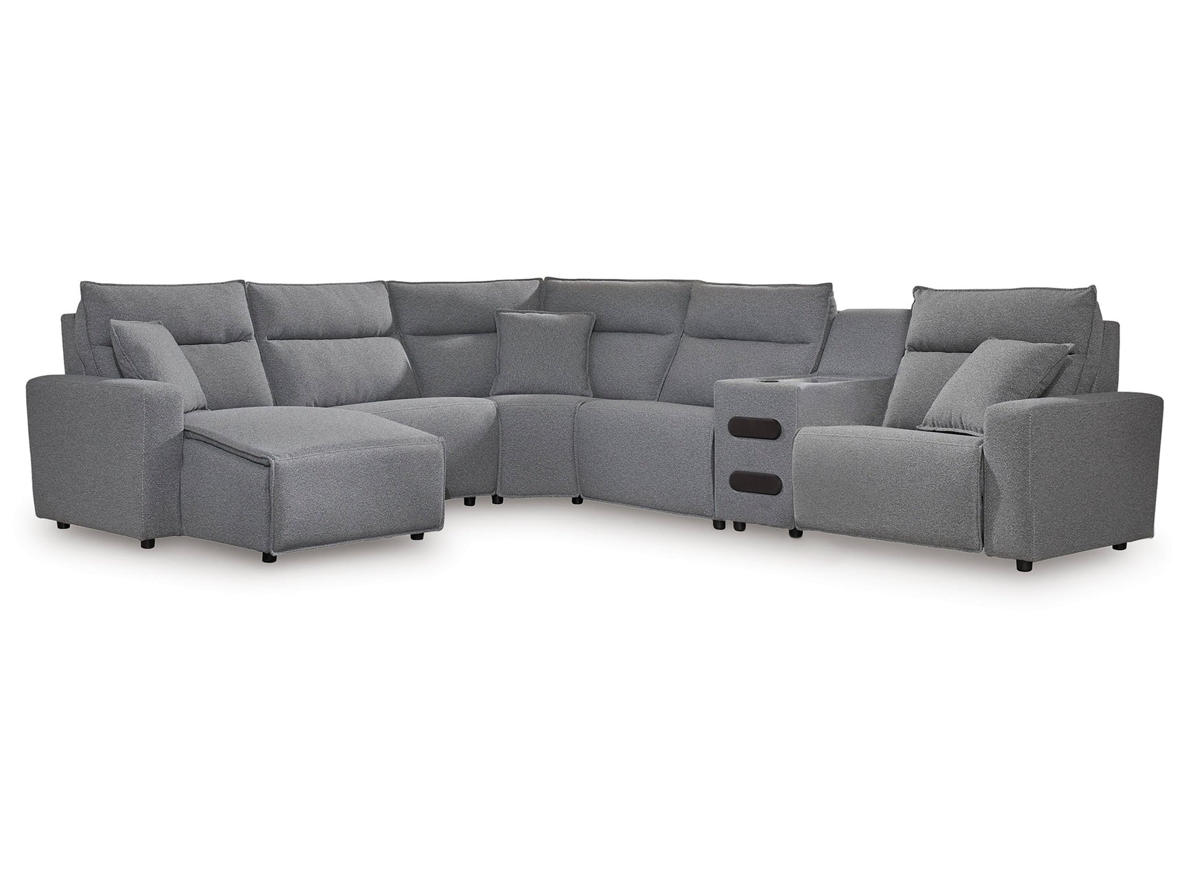 ModMax II Salt and Pepper 6-Piece Reclining Sectional with Chaise and Audio Console - Ornate Home