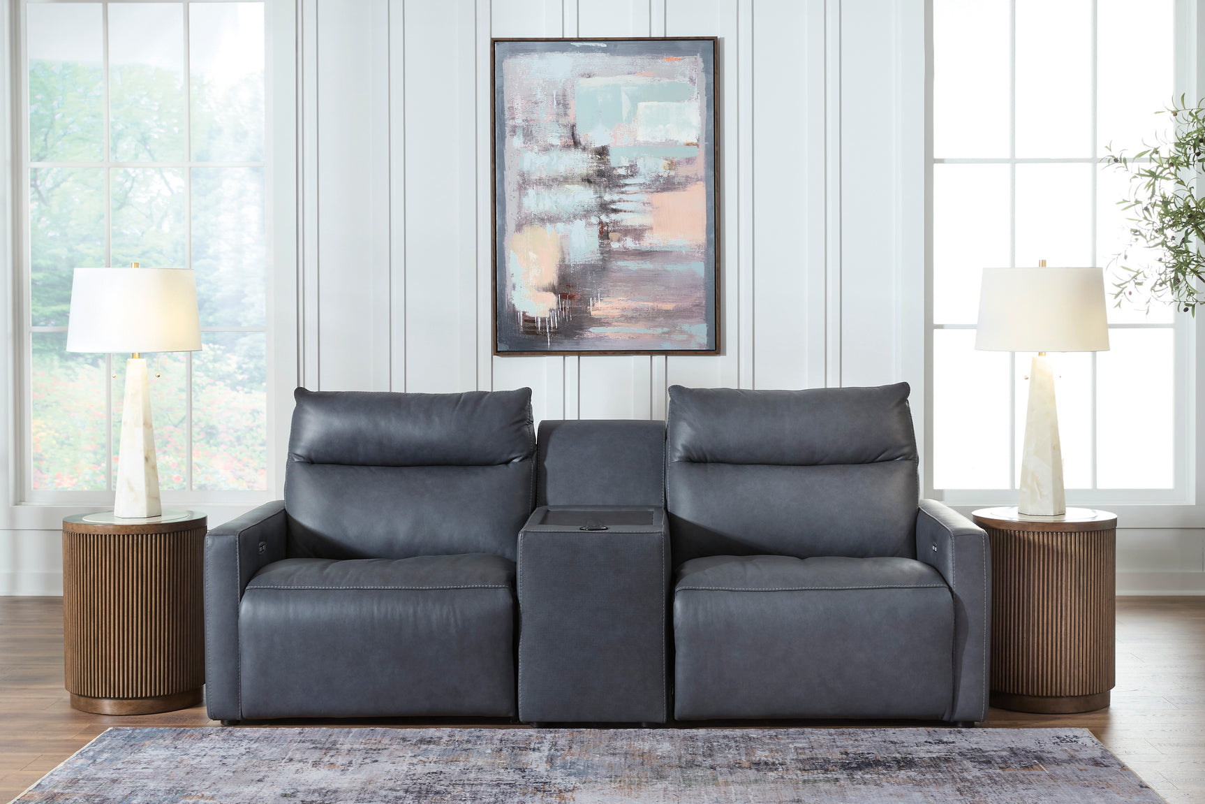 ModZ Blue 3-Piece Power Reclining Sectional Loveseat with Audio Console - Ornate Home