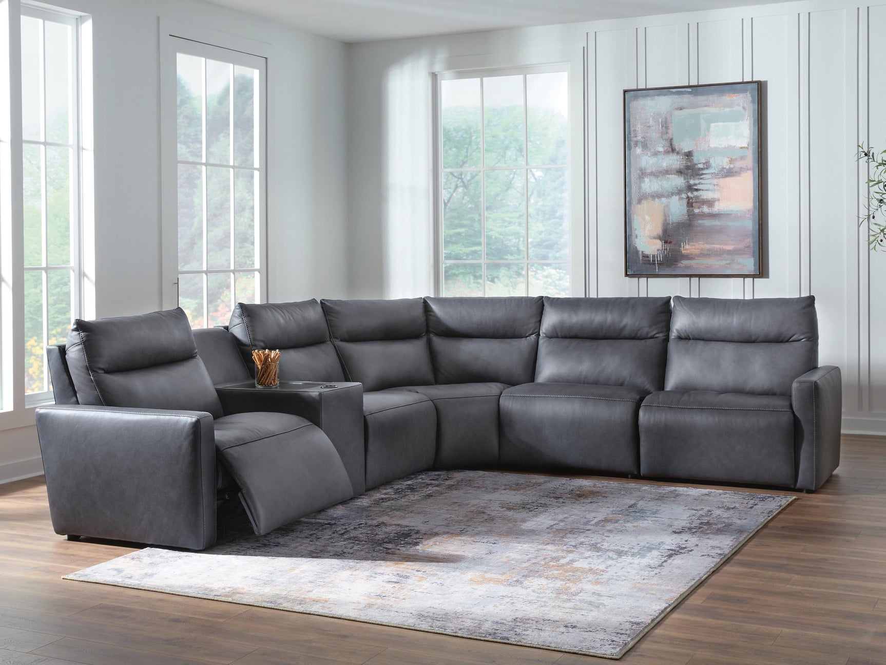 ModZ Blue 6-Piece Power Reclining Sectional with Audio Console (Online Special Price) - Ornate Home