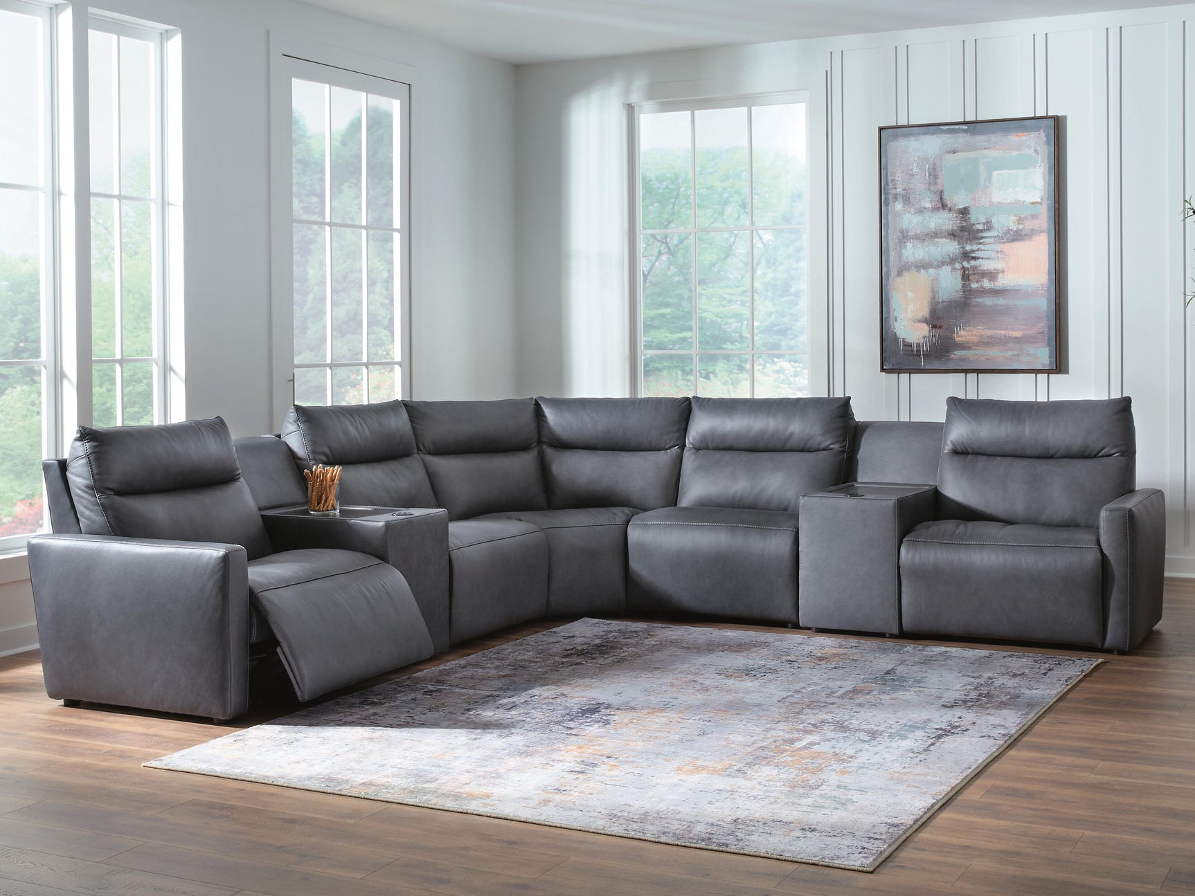 ModZ Blue 7-Piece Power Reclining Sectional w/ Audio Consoles (Online Special Price) - Ornate Home