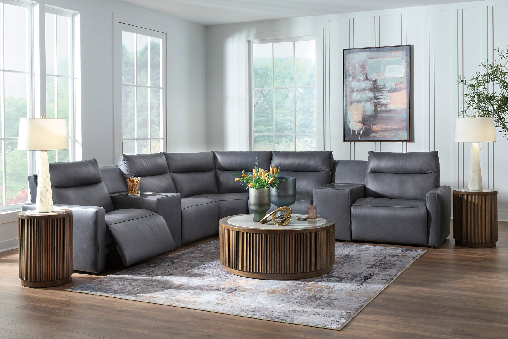 ModZ Blue 7-Piece Power Reclining Sectional with Audio Consoles - Ornate Home