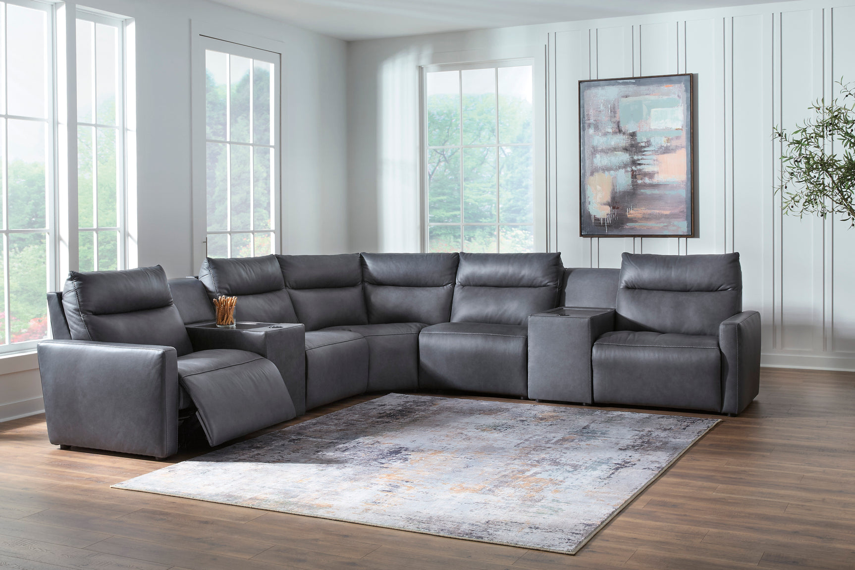 ModZ Blue 7-Piece Power Reclining Sectional with Audio Consoles - Ornate Home